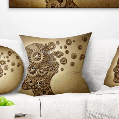 Design Art Mechanical Brain - Abstract Printed Throw Pillow In Brown