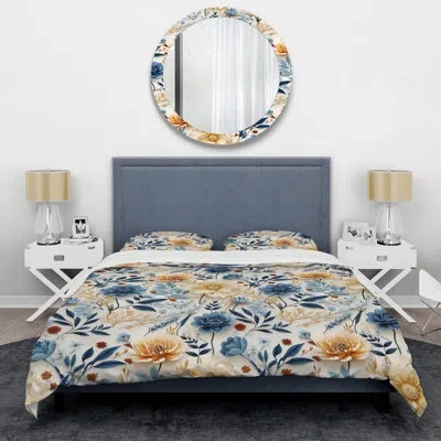 Design Art Mediterranean Flora Botanical Pattern - Floral Duvet Cover Set - Microfiber Polyester In Blue