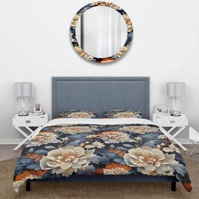 Design Art Mehraz Ming Dynasty Influences - Chinese Duvet Cover Set - Microfiber Polyester In Blue;beige