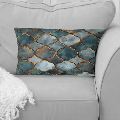 Design Art Metallic Octagon Ii - Glam Lumbar Pillow In Blue;gold