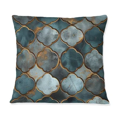 Design Art Metallic Octagon Ii - Glam Throw Pillow In Blue;gold