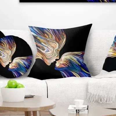 Design Art Metaphorical Mind - Sensual Printed Pillow In Blue;yellow