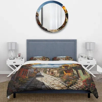 Design Art Mexico Mexican Fiesta City I - Landscapes Duvet Cover Set - Microfiber Polyester In Green;yellow