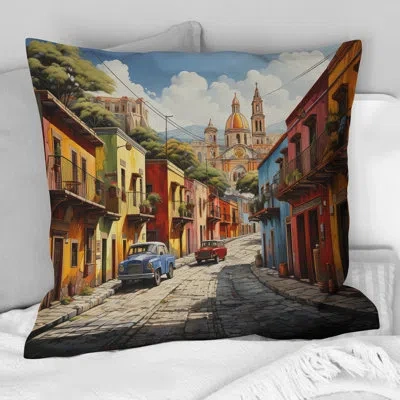 Design Art Mexico Mexican Fiesta City Iii - Mexico Printed Throw Pillow In Blue;yellow