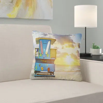 Design Art Miami South Beach Sunrise - Sea & Shore Printed Pillow In Blue