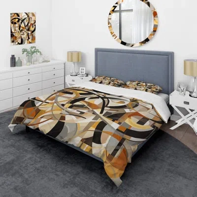 Design Art Mid Century Artistic Transformations I - Abstract Midcentury Duvet Cover Set - Microfiber Polyester In White;yellow