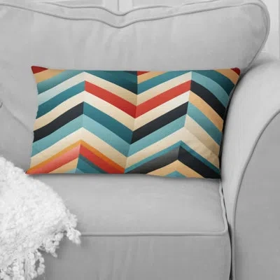 Design Art Mid Century Geometric Blue And Beige Pattern I - Chevron Polyester Pillow In Blue;red