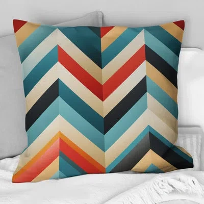 Design Art Mid Century Geometric Blue And Beige Pattern I - Geometric Printed Throw Pillow In Blue;red;beige