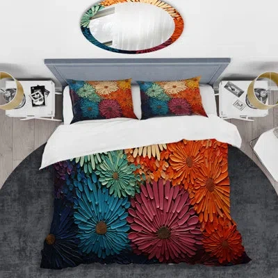 Design Art Mid Century Sunburst Serenade Iii - Abstract Midcentury Duvet Cover Set - Microfiber Polyester In Blue;black;red