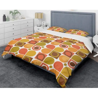 Design Art Mid-century Duvet Cover Set - Abstract Retro Geometric Vi In Yellow