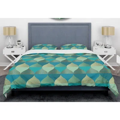 Design Art Mid-century Duvet Cover Set In Blue,teal,golden