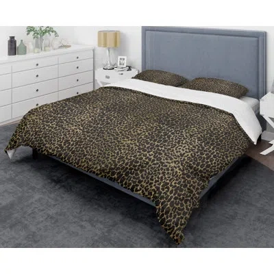 Design Art Mid-century Duvet Cover Set - Leopard Fur Safari V In Black