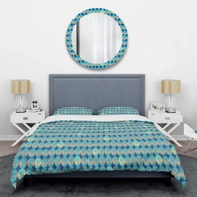 Design Art Mid-century Duvet Cover Set - Retro Abstract Xv In Dark Green Geometric Shape