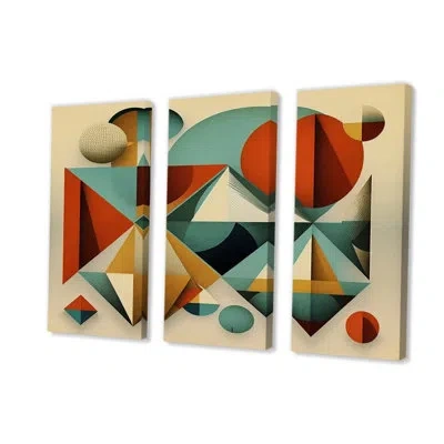 Design Art Midcentury Minimal Geometric In Retro Colors - Romantic Wall Art Living Room Set In Blue;red;orange
