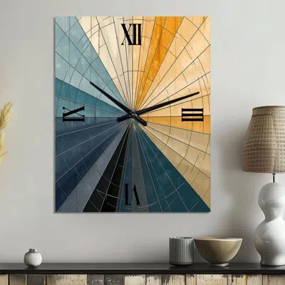 Design Art Mid-century New Balance Abstract Geometrics Ii - Abstract  Metal Wall Clock In Blue;gold