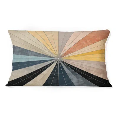 Design Art Mid-century New Balance Abstract Geometrics Iii - Abstract Midcentury Printed Throw Pillow In Blue;gold