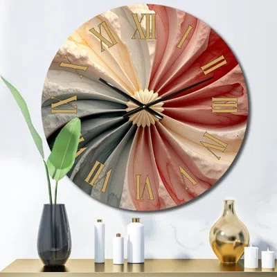 Design Art Mid-century New Balance Abstract Geometrics Iv Wall Clock In Gray;red;gold
