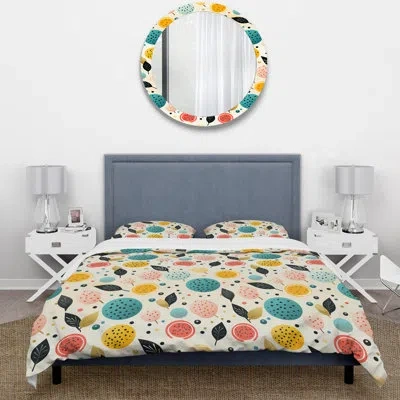 Design Art Midcentury Pastel Fruits Pattern Duvet Cover Set In Blue;beige;yellow