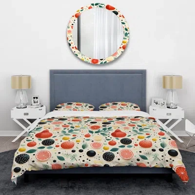 Design Art Midcentury Pastel Fruits Pattern Duvet Cover Set In Blue;black;pink