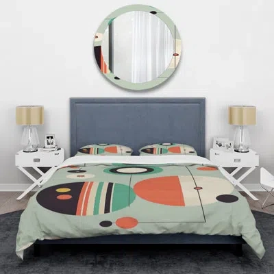 Design Art Mid-century Retro Dimensions Ii Beddingmicrofiber / Polyester Duvet Cover Set In Blue;green;orange