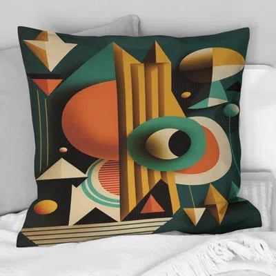Design Art Mid-century Retro Dimensions Vi - Abstract Midcentury Printed Throw Pillow In Blue;green