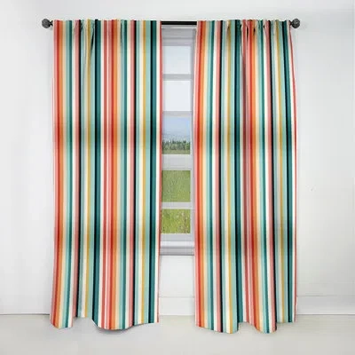 Design Art Midcentury Stripes Revived I - Midcentury Curtain - Blackout Geometric Curtain - 1 Panels In Blue;pink