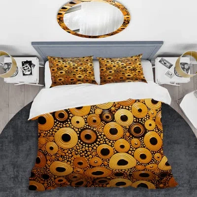 Design Art Midnight Marigold Siral Ii - Abstract Collages Duvet Cover Set In Black;gold