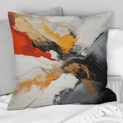 Design Art Midnight Passion Abstract Wave Scarlet & Gold - Abstract Painting Printed Throw Pillow In Red;gold
