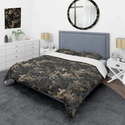 Design Art Military Black Camouflage - Abstract Duvet Cover Set - Microfiber Polyester In Gray;beige