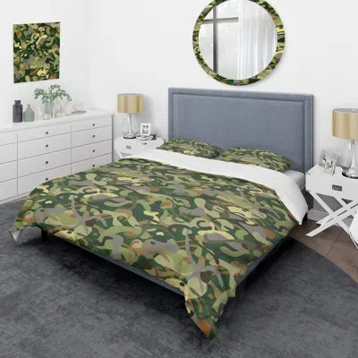 Design Art Military Camouflage Pattern I - Abstract Duvet Cover Set - Microfiber Polyester In Green,gray