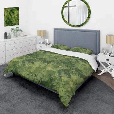 Design Art Military Camouflage Pattern Ii - Abstract Duvet Cover Set - Microfiber Polyester In Green