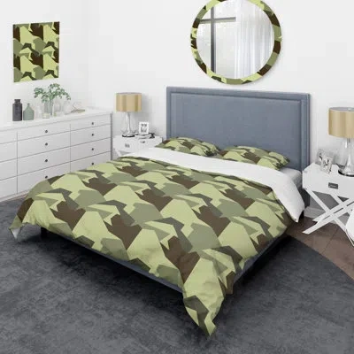 Design Art Military Green Camouflage - Abstract Duvet Cover Set - Microfiber Polyester In Brown;green