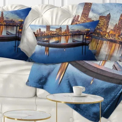 Design Art Milwaukee Panoramic View - Cityscape Printed Throw Pillow