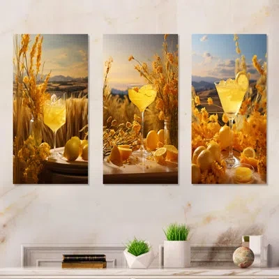 Design Art Mimosa Meadows Cocktail Harmony - Cocktails Metal Wall Art Set Of 3