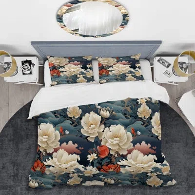 Design Art Ming Dynasty Influences I - Chinese Duvet Cover Set - Microfiber Polyester In Blue;beige