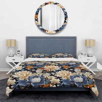 Design Art Ming Dynasty Resonance Iii - Oriental Duvet Cover Set - Microfiber Polyester In Blue;beige
