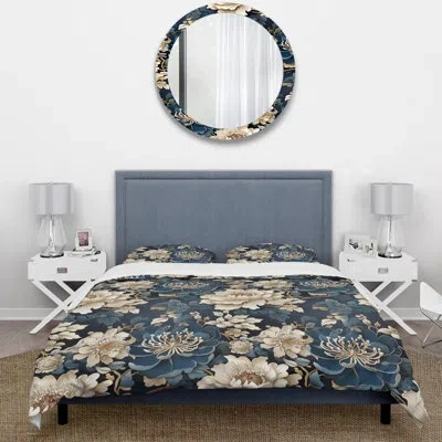 Design Art Ming Dynasty Reverence - Oriental Duvet Cover Set - Microfiber Polyester In Blue;beige