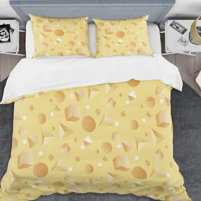 Design Art Minimal Al Shapes Mid-century Duvet Cover Set In Yellow