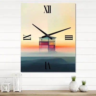Design Art Minimal  Beach House I - Beach Wall Clock In Blue