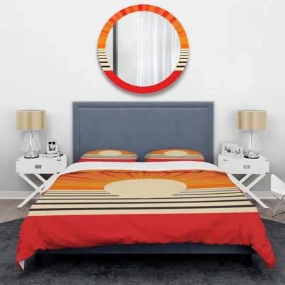 Design Art Minimal Geometric Orange Bold Sunset Vi Beddingmicrofiber / Polyester Duvet Cover Set In Beige;orange