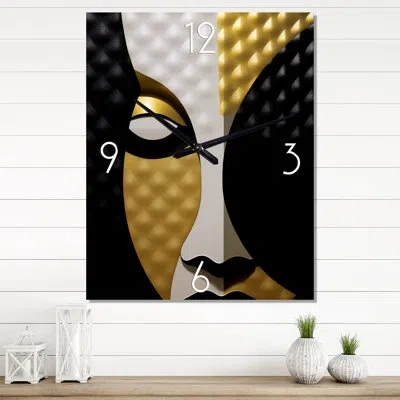 Design Art Minimal Glam Portrait Of Exquisite Young Woman - Fashion Woman Wall Clock Oversized In Black;gold