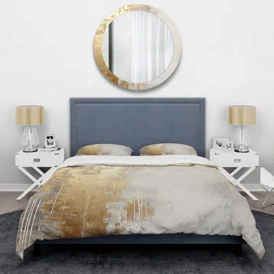 Design Art Minimal Gold And Beige Abstract River Iii - Northern Lights Comforter Set Of 4