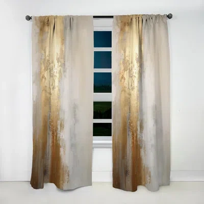 Design Art Minimal Gold And Beige Abstract River Iv - Traditional Curtain - Velvet Room Darkening - 1 Panel
