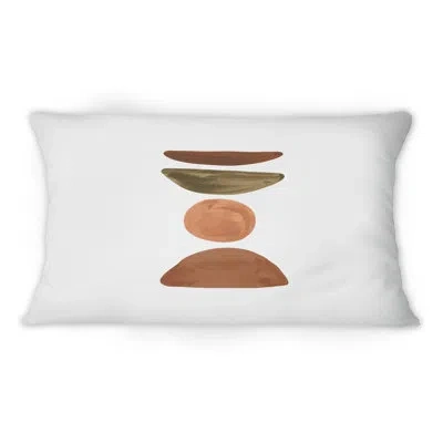 Design Art Minimal Half Moons And Orange Full Moon - Modern Printed Throw Pillow 12" X 20"