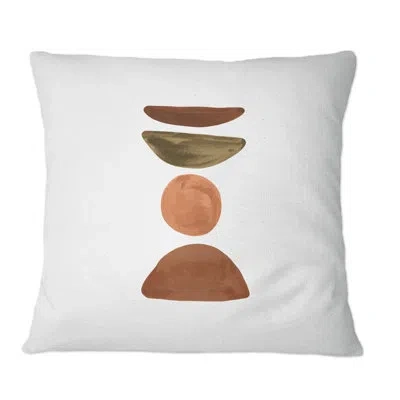 Design Art Minimal Half Moons And Orange Full Moon - Modern Printed Throw Pillow In Brown