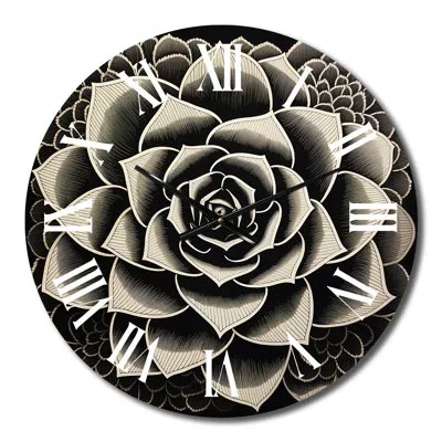 Design Art Minimal Succulent In Black And White I Metal Wall Clock In Black;white