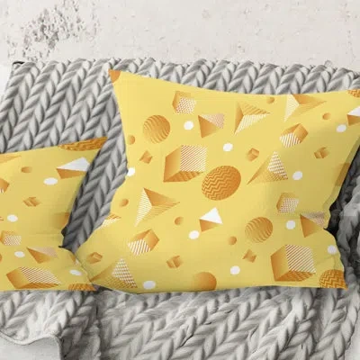 Design Art Minimal Yellow Geometrical Shapes - Mid-century Modernprinted Throw Pillow