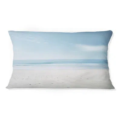 Design Art Minimalism Beachside Serenity - Coastal Beach Printed Throw Pillow In Blue;white