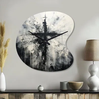 Design Art Minimalism Black And White Religious Cross - Christianity Unique Shape Metal Clock, Traditional Asym