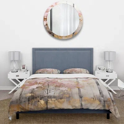 Design Art Minimalism Gold Forest - Landscapes Duvet Cover Set - Microfiber Polyester In Beige;gold